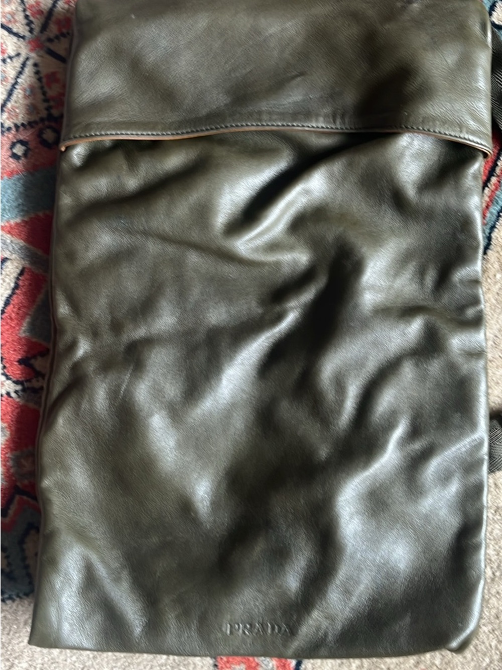 Prada Men's Olive Leather crossbody messenger bag